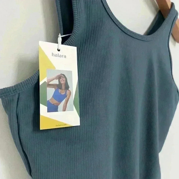 HALARA Back Cut Out Tank Dress Ribbed Padded Slate Blue New with Tags Size Large - Picture 2 of 8